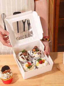 4pcs/8pcs 2/4/6/12 Cavity Cupcake Boxes With Clear Window, Muffin Cups, Pastry, Dessert, Tart, Mousse Cake, Bakery Packaging For Afternoon Tea - Multicolor - View 8