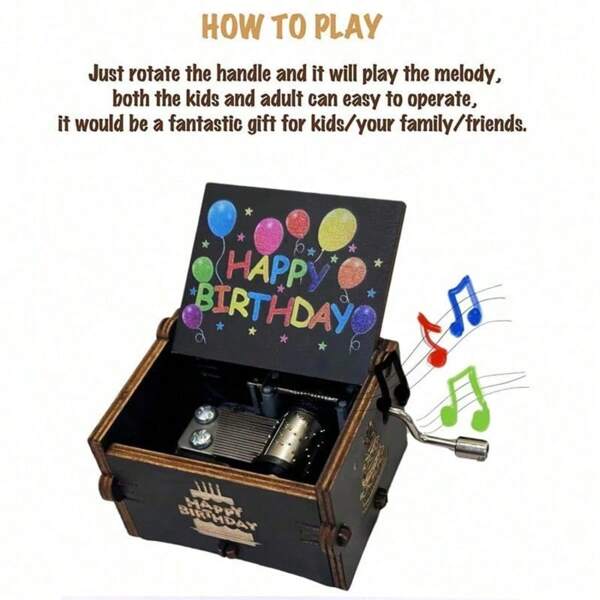 صندوق موسيقى يدوي من الخشب لإرساله إلى أمي. أبي. صديق. حبيب. زميل. ابنة. هدية عيد ميلاد رائعة ديكور المنزل هدية صغيرة مربع موسيقى بالون ملون