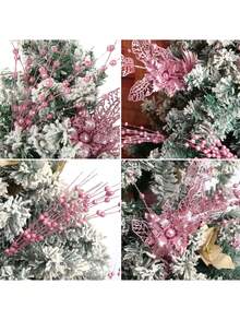 7 件装圣诞树饰品套装，粉色人造闪光浆果花茎枝摘花，适用于圣诞树装饰礼物小花瓶家居节日婚礼派对装饰，人造闪光圣诞树摘花，6 件人造闪光浆果茎和 1 件闪光浆果花饰品，适用于圣诞树礼物新年夜装饰 - 粉色 - 粉色 - 查看 2