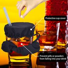 6pcs/3pcs Reusable Alcohol Drink Cup Lids With Straw Hole, Includes Scrunchie Rings, Suitable For Bars, Clubs, Parties, Prevents Foreign Objects, Nylon Cup Lid Scrunchie Set With Drinking Hole - Scrunchie Club Beverage Cup Covers - Multicolor - View 2