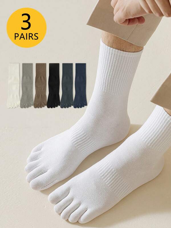 3 pares de meias unissex de cinco dedos, cores sólidas, respiráveis, absorventes de suor, antiodor e antiderrapantes, adequadas para ambientes internos, ioga, dança, escritório, ambientes externos, primavera/outono