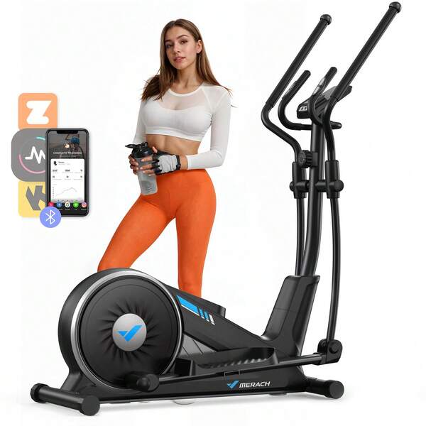  Manual Resistance Adjustment Elliptical Machine For Home, Elliptical Exercise Trainer With MERACH App, 15.5-Inch Strides, Hyper-Quiet Magnetic Drive System,16-Level Magnetic Resistance, 350 LBS Weight Capacity