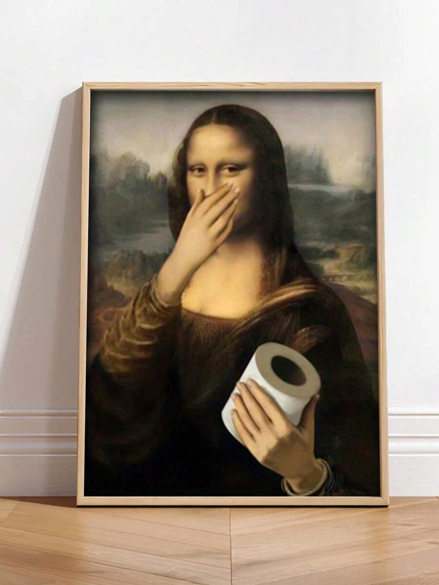 SURELIFE 1 tấm áp phích phòng tắm Mona Lisa vui nhộn - Nghệ thuật vải canvas cổ điển meme thú vị, không khung 29,97x39,88cm trang trí tường cho phòng vệ sinh & bồn cầu - nhiều màu - Xem 1