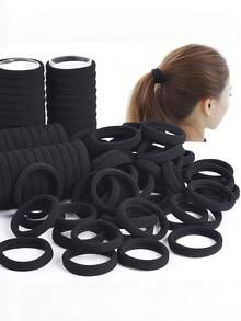 50 件黑色发圈，弹性橡胶发圈，女士纯色马尾辫夹，发饰，高弹力毛巾发圈，多用途发圈，用于发型设计 DIY 配件，发圈，发圈，发绳 - 彩色 - 查看 1