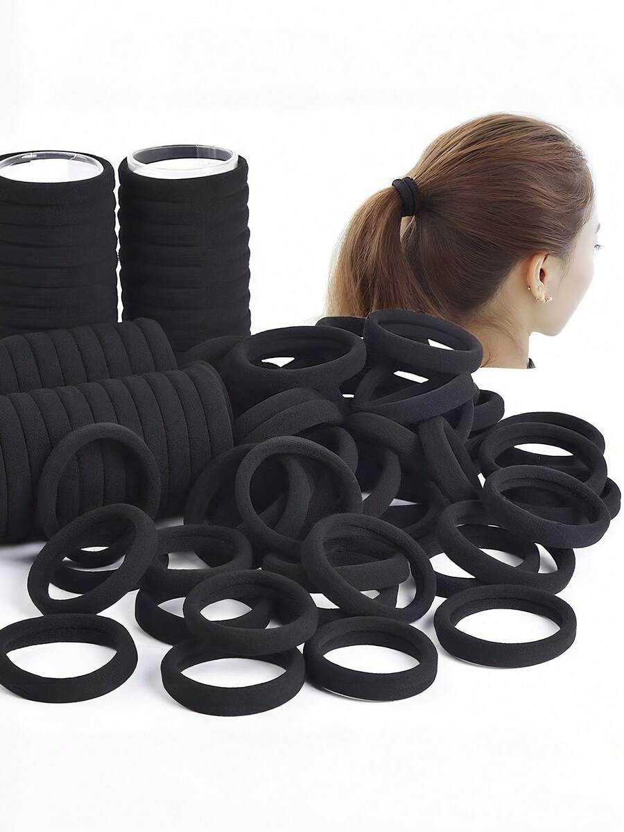 50 件黑色发圈，弹性橡胶发圈，女士纯色马尾辫夹，发饰，高弹力毛巾发圈，多用途发圈，用于发型设计 DIY 配件，发圈，发圈，发绳 - 彩色 - 查看 1