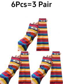 2/6件套混色条纹防晒冰袖女夏季防晒袖套宽松透气防护户外骑行钓鱼运动护臂多色可选清凉防晒装备