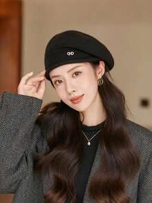 1 pezzo Berretto basco lavorato a maglia di colore unito da donna, cappello alla moda, versatile copricapo caldo per protezione delle orecchie in autunno/inverno per uso esterno