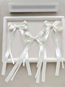 1/2pcs Set Girls' Minimalist Sexy Satin Long Ribbon Bow Hair Clips, Sweet Ballet Style Twin Ponytail Hair Pins, Suitable For Daily, Party And Outfit Atmosphere Hair Accessories - Multicolor - View 1