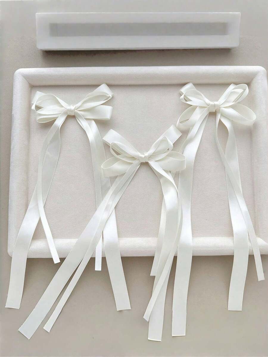 1/2pcs Set Girls' Minimalist Sexy Satin Long Ribbon Bow Hair Clips, Sweet Ballet Style Twin Ponytail Hair Pins, Suitable For Daily, Party And Outfit Atmosphere Hair Accessories - Multicolor - View 1