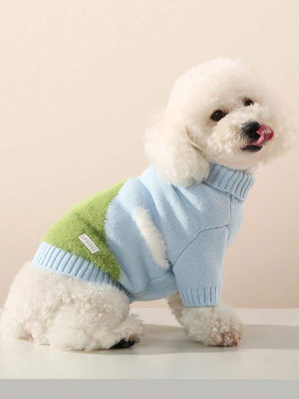 UFBemo 1pc Pet Cat Dog Fresh Mountain & Cloud Knit Sweater, Blue And White, Warm For Autumn/Winter