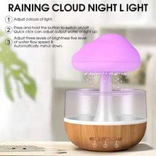 Mushroom Cloud Rain Lamp Humidifier - 7 Colors LED Changing Sleep Atmosphere Lamp Water Drip Rain Sounds Mushroom Waterfall Lamp For Sleeping Bedroom Office - Relaxing Calming & Air Purifying (Not Included Batteries) - Multicolor - View 2