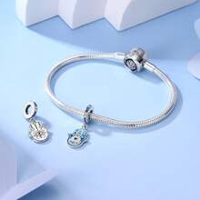 1 Stück Silberfarbener, exquisiter blauer Emaille-Zirkonia, glücklicher Fatima Hamsa Hand, Palme, böser Blick, religiöser Schutzanhänger, passend für original Armband, Halskette, Anhänger, Perlen für DIY Schmuckherstellung, Frauen, Mädchen, Geburtstagsschmuck, Geschenk für Freunde