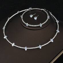 4 件水钻首饰套装：项链、耳环、手链 - XL-2140 銀色 - 查看 1