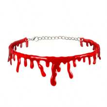 1 pieza Collar de estilo oscuro y sangriento de vampiro de horror para decoración de Halloween, collar de sangre falsa personalizada y creativa para KTV, casa embrujada - Rojo - Ver 2