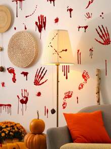 1pc Halloween Bloody Handprint & Footprint Glass Window Sticker, Horror Haunted House Scene Decor, Window Accessory Home Decor Halloween Decor Room Decor Fall Decor Autumn Decor - Multicolor - View 1