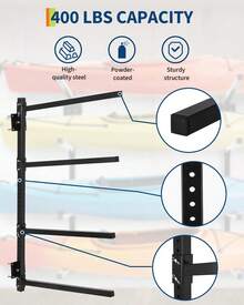 4 Kayak Storage Rack, 400 Lbs Heavy Duty Adjustable Kayak Wall Mount Rack For Garage And Outdoor Storage, Metal Stand Perfect For Canoe Paddle Board Surfboard - 黑色 - 查看 4