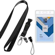 1 套可拆卸挂绳带卡夹，垂直双面防水透明 PVC 证件夹，适用于办公室、学校、游轮卡、钥匙，黑色，用于学校用品，返校