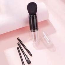 4-In-1 Compact Makeup Brush Set, Includes Powder, Eyeshadow, Eyebrow, Lip Brushes, Available In 4 Colors