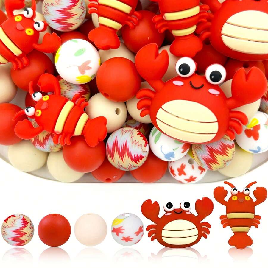 5/25/30 件可爱 3D 螃蟹和龙虾硅胶珠 - 红色和白色海鲜装饰，适用于 DIY 工艺品、钥匙扣、笔饰、项链吊坠 - 送给海滩爱好者、螃蟹和龙虾爱好者、手工艺术家的完美礼物 - 独特的设计，适合手工艺人的有趣配饰 - 龍蝦螃蟹系列 - 查看 1