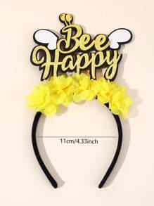 1pc Cute Bee Headband For Girls Gold Glitter Happy Bee Hairband Yellow Mesh Flower Bee Head Band Adorable Bee Insect Headwear Sparkling Vacation Party Hair Band Teens Hair Accessories