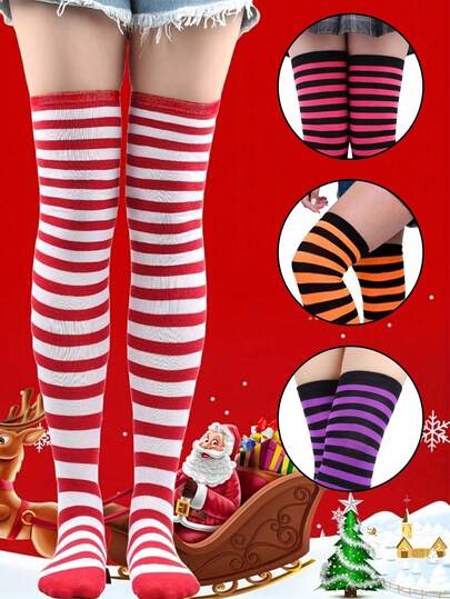 4种条纹及膝袜，适合万圣节，趣味角色扮演，舒适透气，适合角色扮演和日常穿着，适合各种场合，Y2K