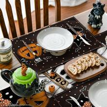 1/4/6 piezas Almohadilla de comedor con diseño de gato negro, fantasma, calabaza -Non-deslizante y resistente al calor, almohadilla de mesa de Halloween feliz para el interior de la granja, decoración de cocina, fiesta familiar, adecuada para la mesa interior/exterior de una mesa lavable, puede limpiar la almohadilla del comedor. - Multicolor - Ver 4