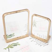 Specchio per il trucco, specchio da tavolo in legno girevole a 360°, specchio singolo per il trucco, specchio da trucco portatile e rimovibile per spazio intimo HD, specchio da trucco da tavolo rettangolare con cornice in legno, specchio da appoggio con motivo a grana di legno