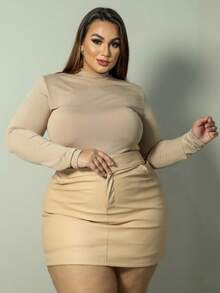 Women's Leather Skirt Plus Size Festival Look Country Curve Short Skirt Elastic Waistband 44 To 52 - Màu be - Xem 1