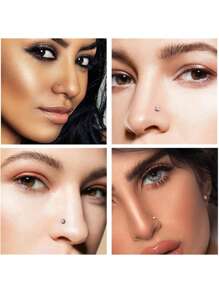 3 piezas Pendientes de nariz, Aros de nariz sólidos de titanio G23 20G en forma de L, con diseños redondo/estrella/corazón con CZ brillante, joyería de piercing de la nariz para mujeres y hombres