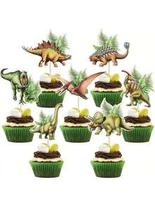 Bộ 8 món đồ trang trí bánh sinh nhật chủ đề khủng long, đồ trang trí bánh sinh nhật hình khủng long rừng bao gồm khủng long bạo chúa, khủng long ba sừng, khủng long Brachiosaurus và trứng & cây dương xỉ, thích hợp cho tiệc sinh nhật theo chủ đề khủng long, lễ rửa tội, trang trí bánh nướng nhỏ, tiệc khủng long, trở lại trường, sinh nhật vui vẻ, Halloween - Nhiều màu - Xem 5
