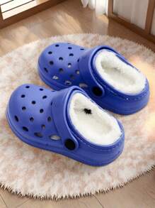 Modische, perforierte Baumwoll-Hausschuhe für Jungen und Mädchen für Winterwärme, tägliche Lässig, Atmungsaktivität, Zuhause und Outdoor, einfarbig, schlichte flache Sohle, bequeme und vielseitige Baumwollschuhe