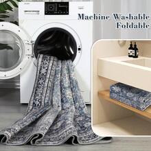 Washable Rugs For Living Room Vintage Rugs With Non-Slip Backing, Low Pile Stain-Resistant Distressed Oriental Carpet, Indoor Foldable Floral Print Floor Covering For Bedroom - Blue - View 9
