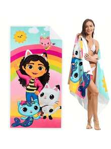 1 件可爱卡通沙滩巾，速干超细纤维沙滩垫，超强吸水，适合旅行、游泳、潜水、沙滩必需品、沙滩配件、泳池浮板 - 彩色 - 查看 4