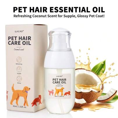 GJYC PET Premium Pet Hair Essential Oil - 1.52 Fl Oz - Deep Nourishment, Radiant Shine, Effortless Detangling, Coconut Scent With Long-Lasting Fragrance For A Healthier, Silkier Coat