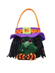 1 件万圣节帽子圆形糖果手提袋，9.84 * 6.3 英寸南瓜、女巫、黑猫、吸血鬼手提袋，适用于万圣节、节日派对、卧室、客厅、房间装饰、家居装饰、送礼和礼物 - 彩色 - 查看 9