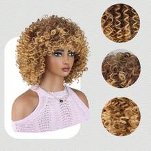 14-Inch Fluffy African Curly Hair Wig With Short Curly Fringe. Made Of Synthetic High-Temperature Resistant Material. Suitable For Daily Wear And Parties. All Saints' Day - Vàng - Xem 3