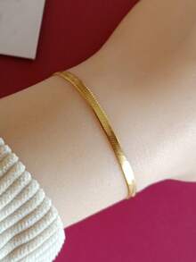 Nooxian 1 件女士不锈钢串珠手链，简约时尚金色不锈钢刀片链手链