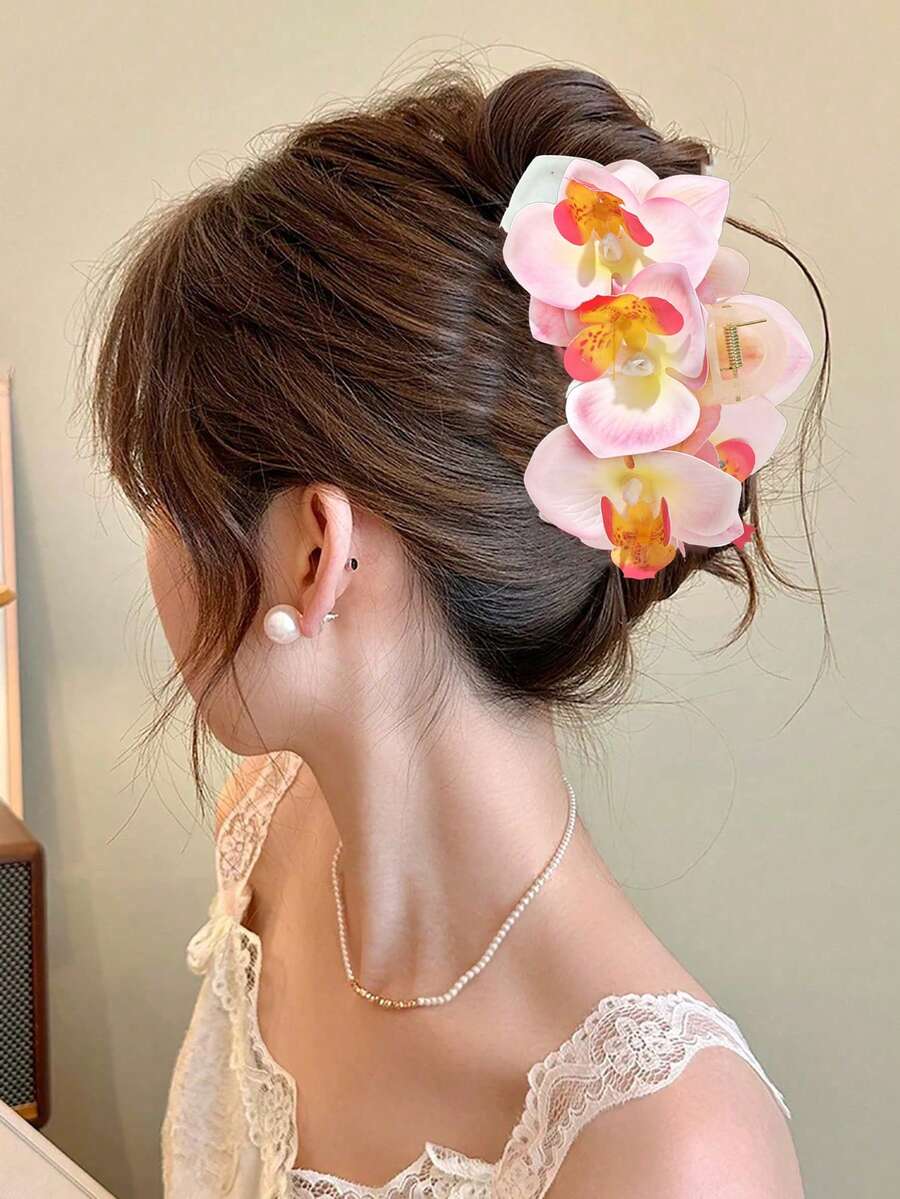 1个兰花发夹，3种颜色可选（腮红粉、紫色、深红色） - 采用层叠逼真的花瓣和黑色弹簧夹，适合打造海滩造型或作为优雅的日常发饰。 - 彩色 - 查看 1