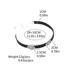 1 chiếc vòng cổ cổ điển Châu Âu và Mỹ, mặt kim loại hình hoa, màu ngọc lam, nhung Hàn Quốc, vòng cổ choker, vòng cổ Bohemian - màu nâu - Xem 3