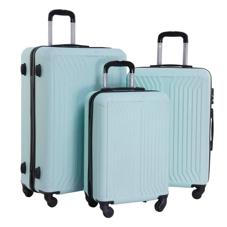 3pcs/Set 20" + 24" + 28" Luggage Set, Trolley Suitcase, Travel Trunk, European Manufacturing, EU Registered, Travel Case, ABS Plastic Hard Shell, Large Capacity, Travel, Reinforced, Quiet Wheels, Password Lock, Holiday Travel - Light Green S+M+L - View 1