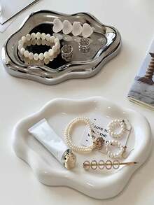 1pc Cloud Shaped Tray, Single Layer Luxury Jewelry Storage Rack, High-End Perfume And Key Organizer, Suitable For Home, Room, Living Room, Office, Christmas Home Decor, Christmas Decoration, Desktop Decor, Wooden Tray, Retro Style, Vase, Plate, Wooden Tray, Coffee Table, Decorative Tray, Desktop Decor, Home Decor, Black Decor, Sofa Armrest Tray, Bohemian Style, Holiday Beach Style, Bathroom Series, Bedroom Series, Large Capacity - White - View 3