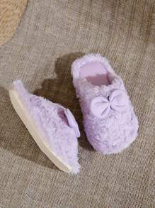 New Kids Thermal Slippers, Fluffy Cute Bow Home Thermal Slippers, Suitable For 3-14 Years Old Children Plush Slippers, Girls Plus Size Fluffy Thermal Slippers