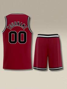 2pcs Personalized Men's Basketball Jersey Set- Customized Name,Number Print Gradient Tank Top+Shorts Sports Set For Team Training &Casual Wear Spring Summer Autumn Red - Burgundy - View 4