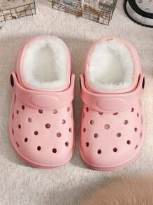 Modische, perforierte Baumwoll-Hausschuhe für Jungen und Mädchen für Winterwärme, tägliche Lässig, Atmungsaktivität, Zuhause und Outdoor, einfarbig, schlichte flache Sohle, bequeme und vielseitige Baumwollschuhe