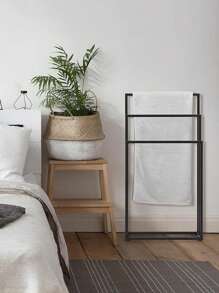 1pc Free Standing Towel Rack, 3 Tier Alloy Steel Stand, Blanket Drying And Display Rack For Oversized Bath Towels Bathroom Accessories, Next To Tub Or Shower (Black Or White)