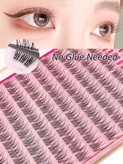  Rikuaild 120/240/360片自粘式假睫毛簇，12毫米混合长度套装，蓬松单根假睫毛DIY嫁接套装，预粘自然纤长C型卷翘睫毛簇，无需胶水，无需卸妆即可佩戴。