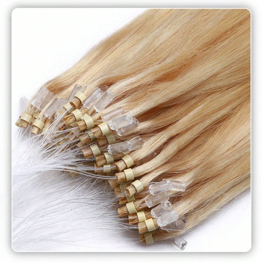 100pcs/Packung Fischleine Echtes menschliches Haar Mikroschleife Fischleine Haarverlängerungen Glattes Frauenhaar Zubehör für täglichen Gebrauch Haarverbesserung, Natürliches Aussehen, Fügt Volumen & Länge hinzu, Passend für alle Haartypen & Ethnizitäten, Längenverbesserung, Glattes Erscheinungsbild - Helllichtblond - Übersicht 1