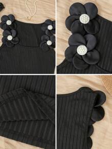 1PC Women Summer Outfits For Women Black Elegant Cute Casual Vest Round Neck Cami Top, 3D Flowers Pearl Design, Suitable For Daily Wear, Street, Commuting, Home, Office, Back To School, Dates, Beach Wearing Women Tank Tops & Camis