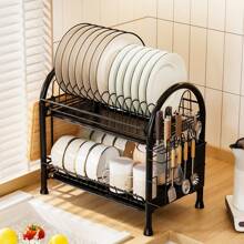 1 件多功能碗碟干燥架，厨房碗碟干燥架，带切菜板架，双层设计，餐具架和用具收纳架，节省空间的厨房收纳和储存