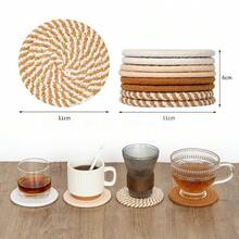 Posavasos redondos tejidos de 4/8 pulgadas, posavasos de tela absorbente, juego de posavasos tejidos a mano con bandeja, estilo bohemio, sin soporte - Multicolor - Ver 7